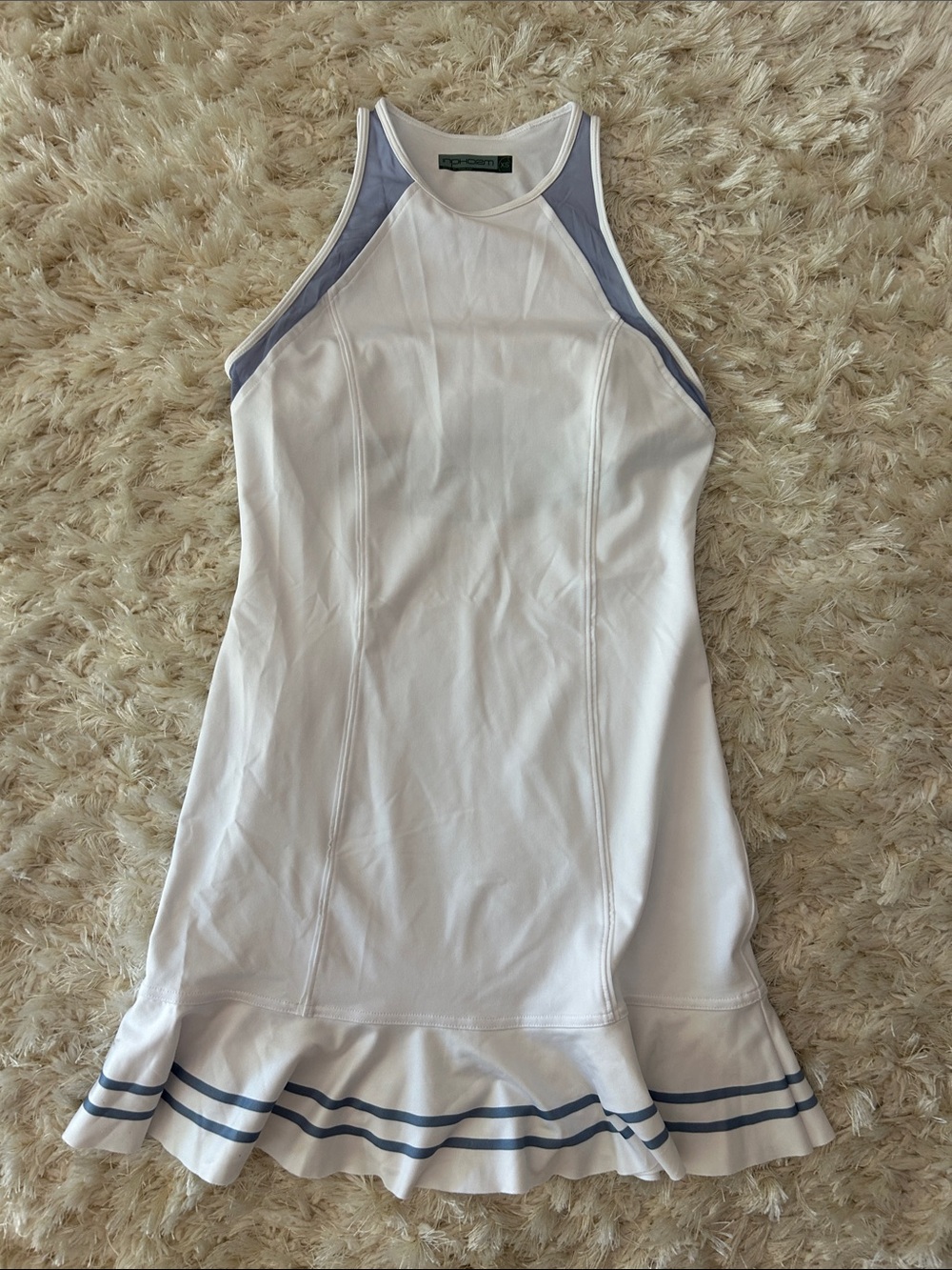 Inphorm White Tennis Dress with Blue Trim